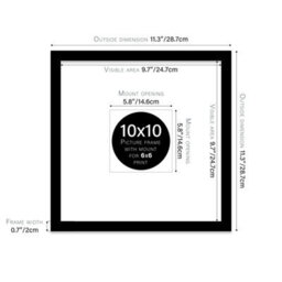 "10X10"" Black Picture Frame - 10X10"" Square Frame With 6X6"" Mount For 10X10""/6X6"" Pictures Art Deco Style Room Decor, 1 Pack" - thumbnail 2