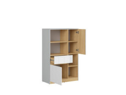 Impact Furniture Bookcase Shelving Unit Open Storage Drawer Cabinet White Gloss Light Grey Nandu - thumbnail 4