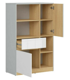 Impact Furniture Bookcase Shelving Unit Open Storage Drawer Cabinet White Gloss Light Grey Nandu - thumbnail 1