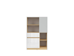 Impact Furniture Bookcase Shelving Unit Open Storage Drawer Cabinet White Gloss Light Grey Nandu - thumbnail 2