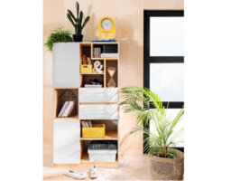 Impact Furniture Bookcase Shelving Unit Open Storage Drawer Cabinet White Gloss Light Grey Nandu - thumbnail 8