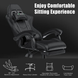Onemill Ergonomic Gaming Chair With With Footrest, Height-Adjustable Office & Computer Chair(Black) - thumbnail 4