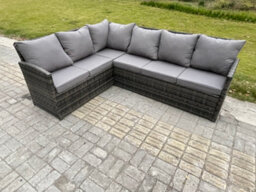 Fimous Wicker Rattan Garden Furniture Corner Sofa Set With Oblong Dining Table 2 Small Footstools 8 Seater - thumbnail 3