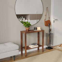 Urbn-Living Urbnliving 75Cm Height 2-Tier Wooden Narrow Console Side Rustic Brown Table Entryway Hallway Furniture Home Office Unit - thumbnail 1