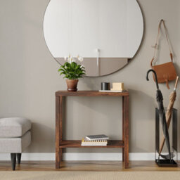 Urbn-Living Urbnliving 75Cm Height 2-Tier Wooden Narrow Console Side Rustic Brown Table Entryway Hallway Furniture Home Office Unit - thumbnail 2