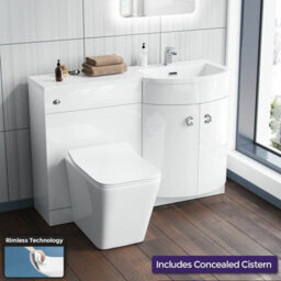 Nes Home 1100 mm Basin White Right Hand Vanity Unit And Wc Toilet Sink Cabinet Combination - thumbnail 2