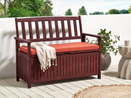 Beliani Garden Bench With Cushion Sovana 120 Cm With Storage Acacia Wood Red - thumbnail 2