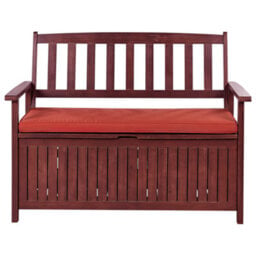 Beliani Garden Bench With Cushion Sovana 120 Cm With Storage Acacia Wood Red - thumbnail 1