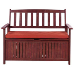 Beliani Garden Bench With Cushion Sovana 120 Cm With Storage Acacia Wood Red