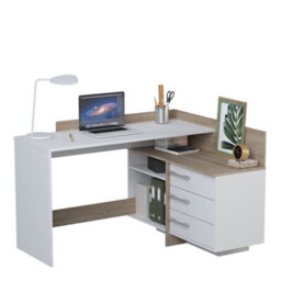 FurniComp LTD Furnicomp Lexi 3 Drawer Matt White And Oak Corner Office Desk With Hutch