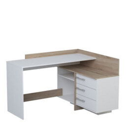 FurniComp LTD Furnicomp Lexi 3 Drawer Matt White And Oak Corner Office Desk With Hutch - thumbnail 2