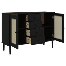 Berkfield Sideboard Senja Rattan Look Black 112X40X80 Cm Solid Wood Pine - thumbnail 6