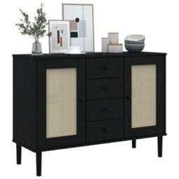 Berkfield Sideboard Senja Rattan Look Black 112X40X80 Cm Solid Wood Pine - thumbnail 3