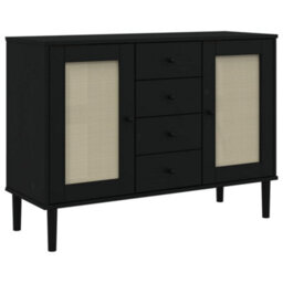 Berkfield Sideboard Senja Rattan Look Black 112X40X80 Cm Solid Wood Pine - thumbnail 2