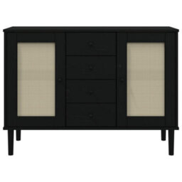 Berkfield Sideboard Senja Rattan Look Black 112X40X80 Cm Solid Wood Pine - thumbnail 5