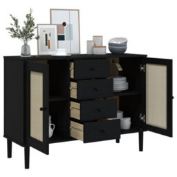 Berkfield Sideboard Senja Rattan Look Black 112X40X80 Cm Solid Wood Pine - thumbnail 4