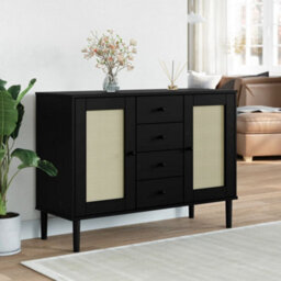 Berkfield Sideboard Senja Rattan Look Black 112X40X80 Cm Solid Wood Pine - thumbnail 1