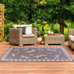 Grey Outdoor Rug, Animal Bordered Stain-Resistant Rug For Patio Decks Garden Balcony, Modern Outdoor Area Rug-120Cm (Circle) - thumbnail 1