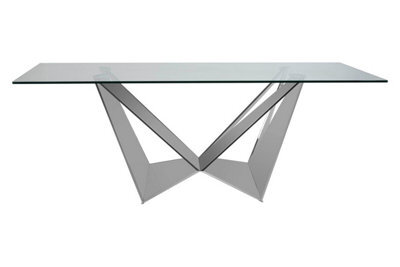 Orsina Dining Table With  Tempered Glass Top, Lounge Table With Chrome Base, Garden Table For Patio, Kitchen Table - image 1
