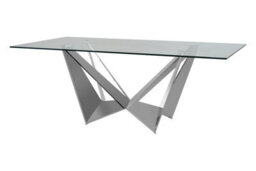Orsina Dining Table With  Tempered Glass Top, Lounge Table With Chrome Base, Garden Table For Patio, Kitchen Table - thumbnail 3
