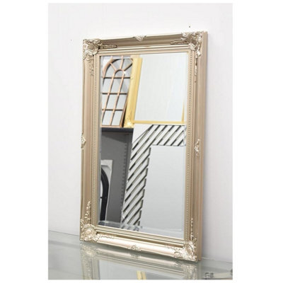 Deenz Large Vintage Silver Ornate Leaner Wall Hanging Mirror Deep Frame Flowery