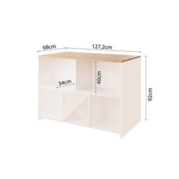 Kitchen Island With Storage, 127 Freestanding Unit With Open Shelving And Wine Rack, Modern Dining Island (Oak&white, Monet) - thumbnail 3
