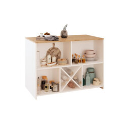 Kitchen Island With Storage, 127 Freestanding Unit With Open Shelving And Wine Rack, Modern Dining Island (Oak&white, Monet) - thumbnail 4