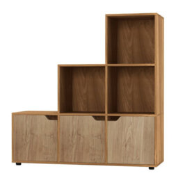 Urbn-Living Urbnliving Height 90.5Cm 6 Cube Step Storage Oak Bookcase With Doors For Home Office Organizer Display Shelf Unit - thumbnail 4