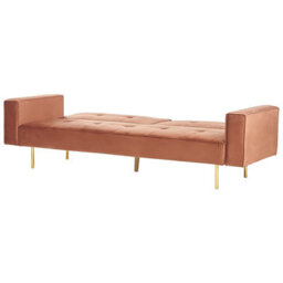 Beliani Sofa Bed 3 Seater Visnes Velvet Golden Brown - thumbnail 7