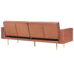 Beliani Sofa Bed 3 Seater Visnes Velvet Golden Brown - thumbnail 6