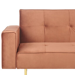 Beliani Sofa Bed 3 Seater Visnes Velvet Golden Brown - thumbnail 8