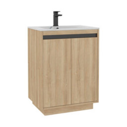 Royal Bathrooms Orion 600mm Natural Oak 2 Door Floor Standing Bathroom Vanity Unit With Carrara White Basin & Black Accent Trim - thumbnail 7