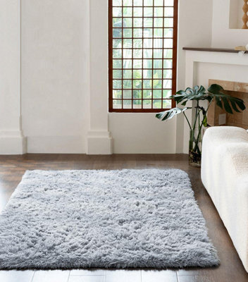 Kampala Hill Cuddle Area Rug Anti-Slip Cuddly Shaggy Soft Fluffy Silver Grey 60X110Cm