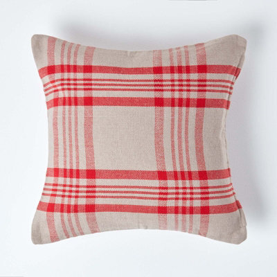 Homescapes Grey & Red Tartan Pattern Cushion Cover, 60 X 60 Cm - image 1