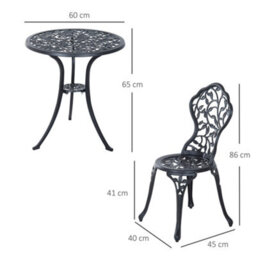 Outsunny Aluminium Bistro Set Garden Coffee Table Chair Outdoor Dining Set Black - thumbnail 3