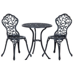 Outsunny Aluminium Bistro Set Garden Coffee Table Chair Outdoor Dining Set Black - thumbnail 2