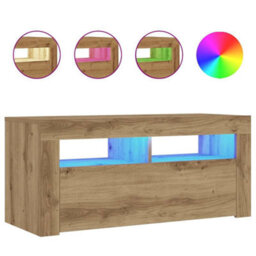 Berkfield Tv Cabinet With Led Lights Artisan Oak 90X35X40 Cm Engineered Wood - thumbnail 2