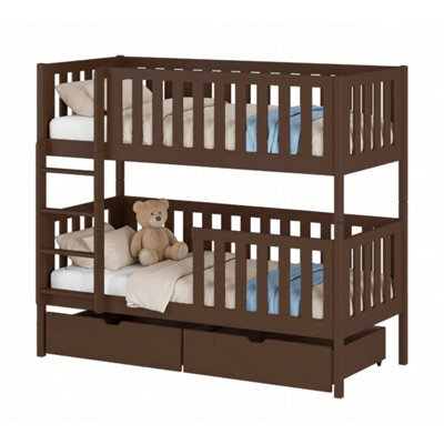 Arte Michalina Dark Chocolate Wooden Bunk Bed With Storage 90 X 190Cm - Foam Mattresses Included - image 1