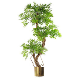 Leaf Large Artificial Potted Tree Japanese Fruticosa Ficus Gold Metal Planter 140Cm Botanik