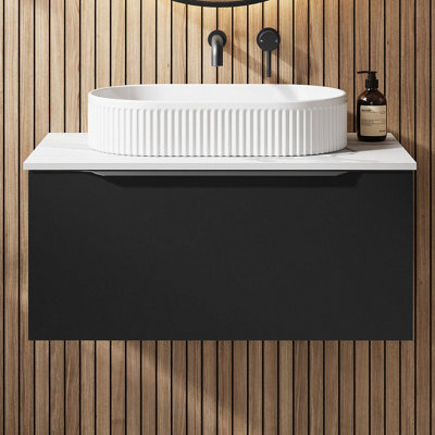 Affine 800mm Countertop Bathroom Vanity Unit Basin Wall Hung Furniture Soft Close Black - image 1