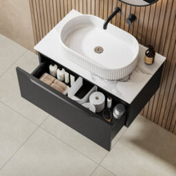 Affine 800mm Countertop Bathroom Vanity Unit Basin Wall Hung Furniture Soft Close Black - thumbnail 4