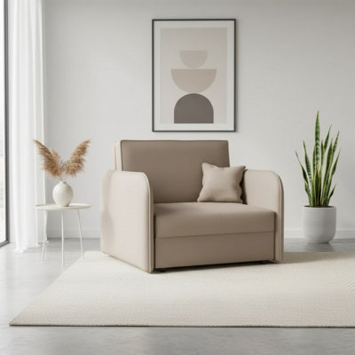 Viva Loft I Armchair With Sleep Function Storage Container Chipboard Wood Frame Metal Legs 95Cm Width Cappuccino - image 1