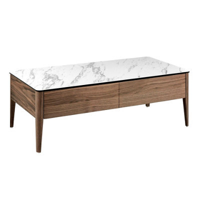 Angel Cerda Porcelain Marble And Walnut Rectangular Coffee Table - image 1