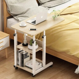 Natural  Rolling Wooden Laptop Desk Adjustable Sofa Bed Side Table - thumbnail 2