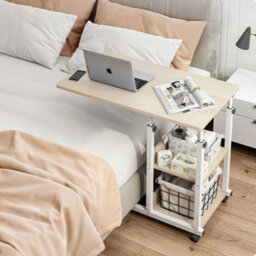 Natural  Rolling Wooden Laptop Desk Adjustable Sofa Bed Side Table - thumbnail 3