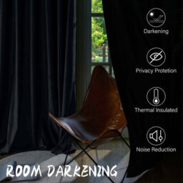 Oxford Homeware Eyelet Velvet Curtains Black Fully Lined Blackout Thermal Insulated Eyelet Curtains Pair (W)168Cm X (L)137Cm - thumbnail 2