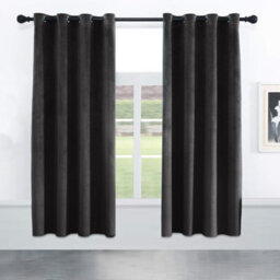 Oxford Homeware Eyelet Velvet Curtains Black Fully Lined Blackout Thermal Insulated Eyelet Curtains Pair (W)168Cm X (L)137Cm