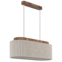 Luminosa Lighting Luminosa Jannie Bar Pendant Ceiling Light Wood Brown, Linen Shade, 3X E27 - thumbnail 3