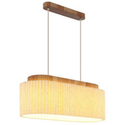Luminosa Lighting Luminosa Jannie Bar Pendant Ceiling Light Wood Brown, Linen Shade, 3X E27