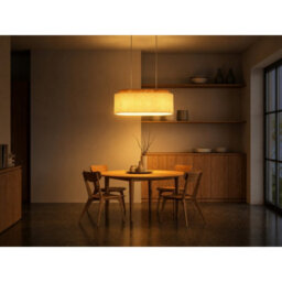Luminosa Lighting Luminosa Jannie Bar Pendant Ceiling Light Wood Brown, Linen Shade, 3X E27 - thumbnail 6